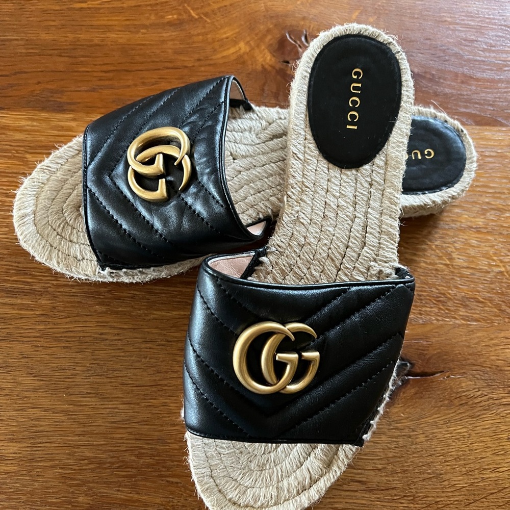 Gucci Black Espadrille Slides